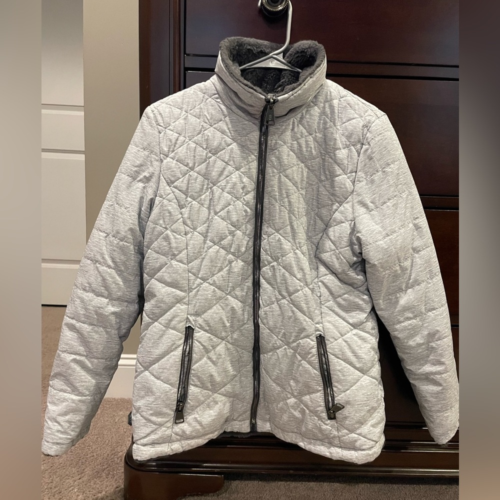 Quilted Gray Jacket with Black Accents